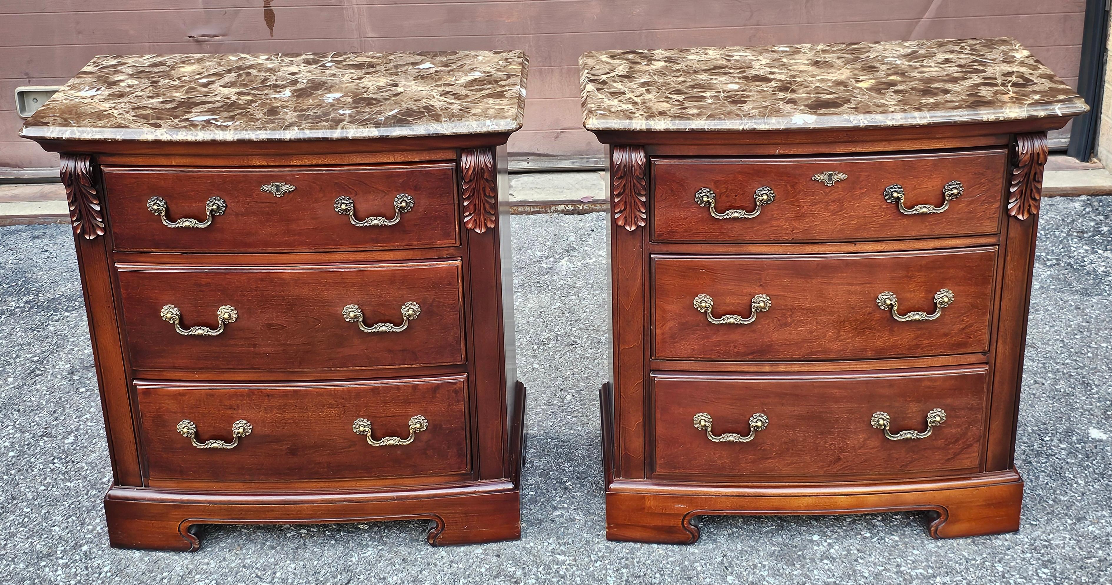 A Pair Thomasville Fruitwood Bachelor's Chests with Marble Top. Excellent condition. Loose marble top. Dovetail drawers flawlessly functioning 
Measure 33.5