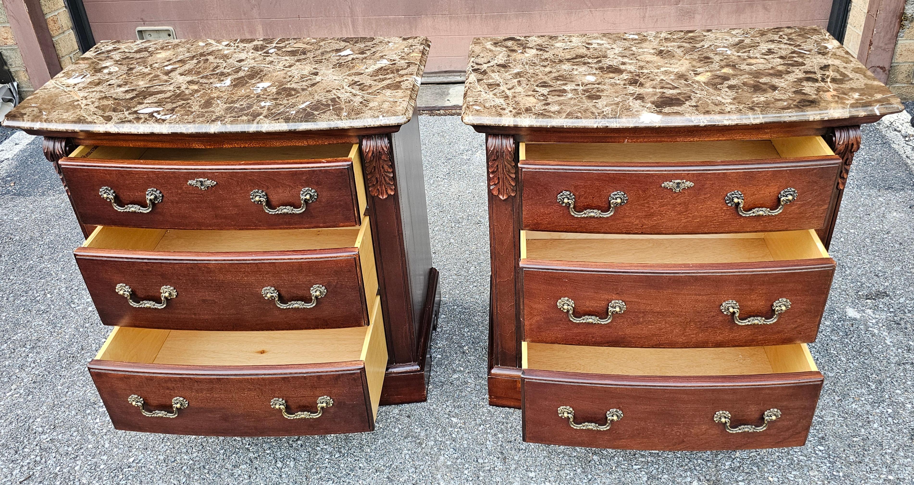 American Pair Thomasville Fruitwood Bachelor's Chests with Marble Top For Sale