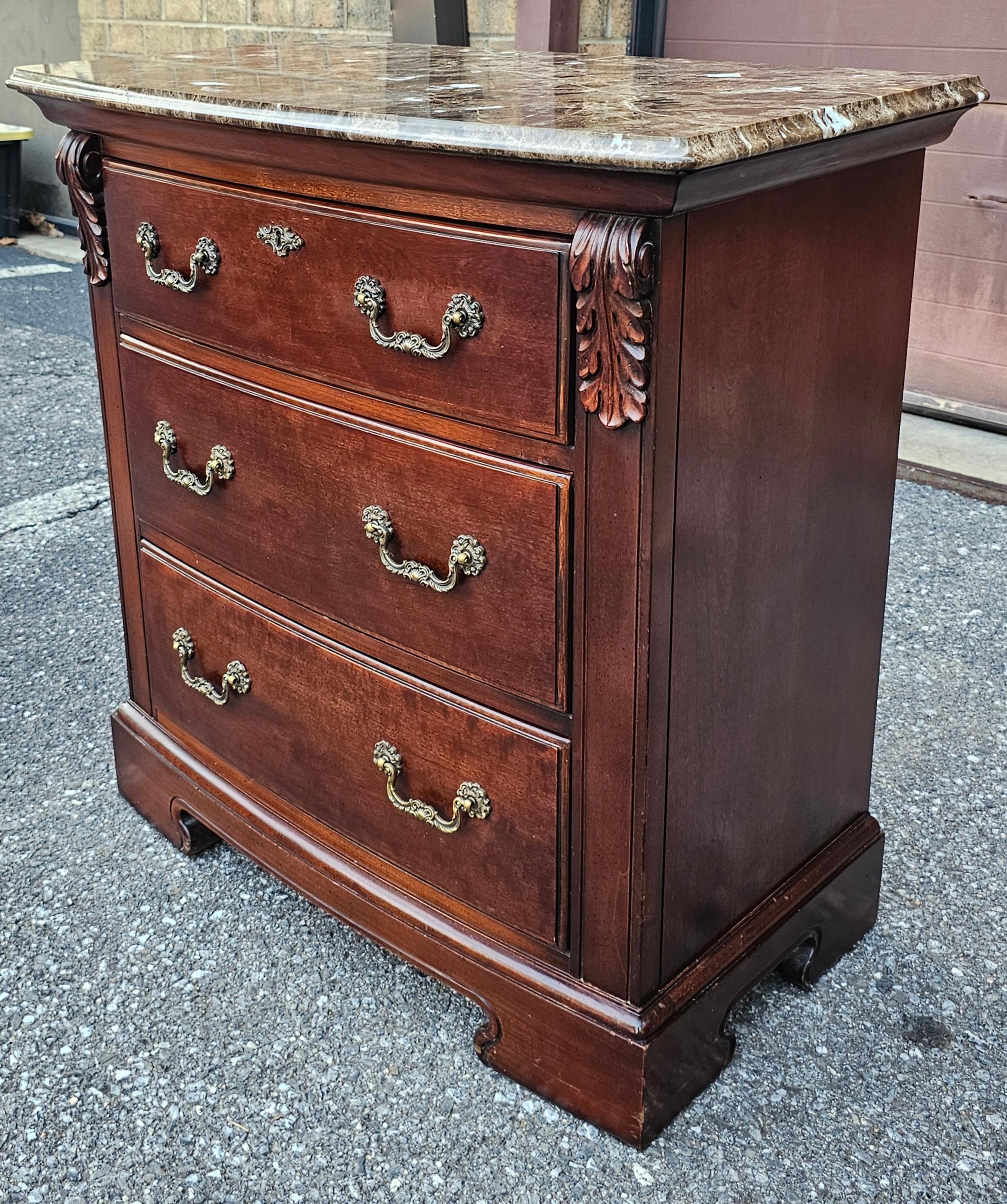 Contemporary Pair Thomasville Fruitwood Bachelor's Chests with Marble Top For Sale