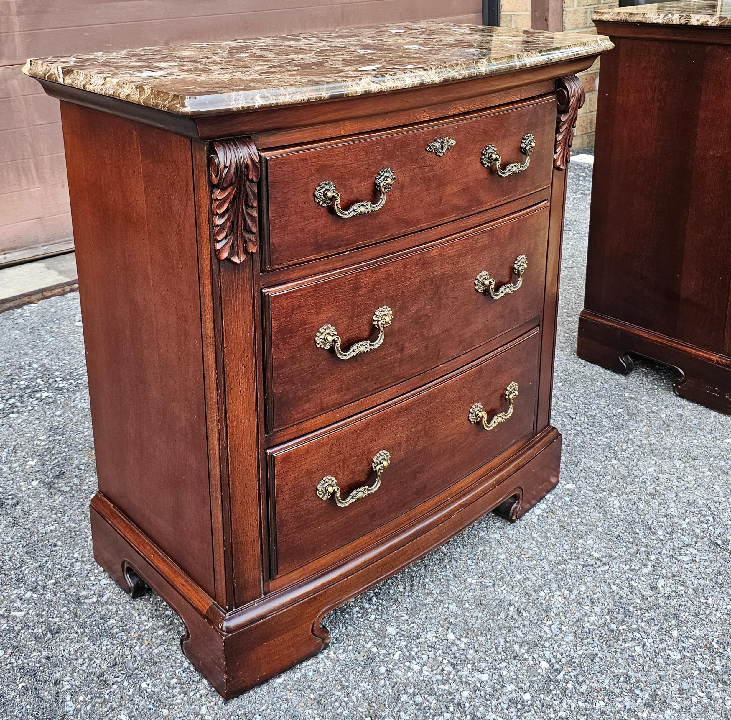 Pair Thomasville Fruitwood Bachelor's Chests with Marble Top For Sale 1