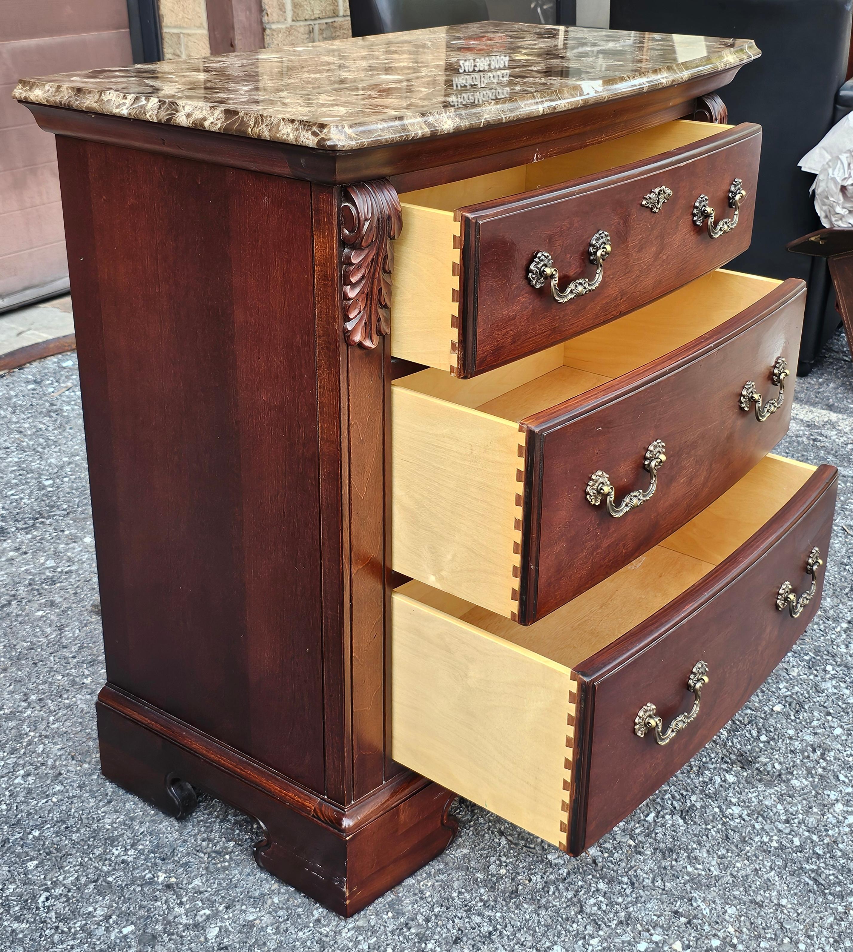 Pair Thomasville Fruitwood Bachelor's Chests with Marble Top For Sale 2
