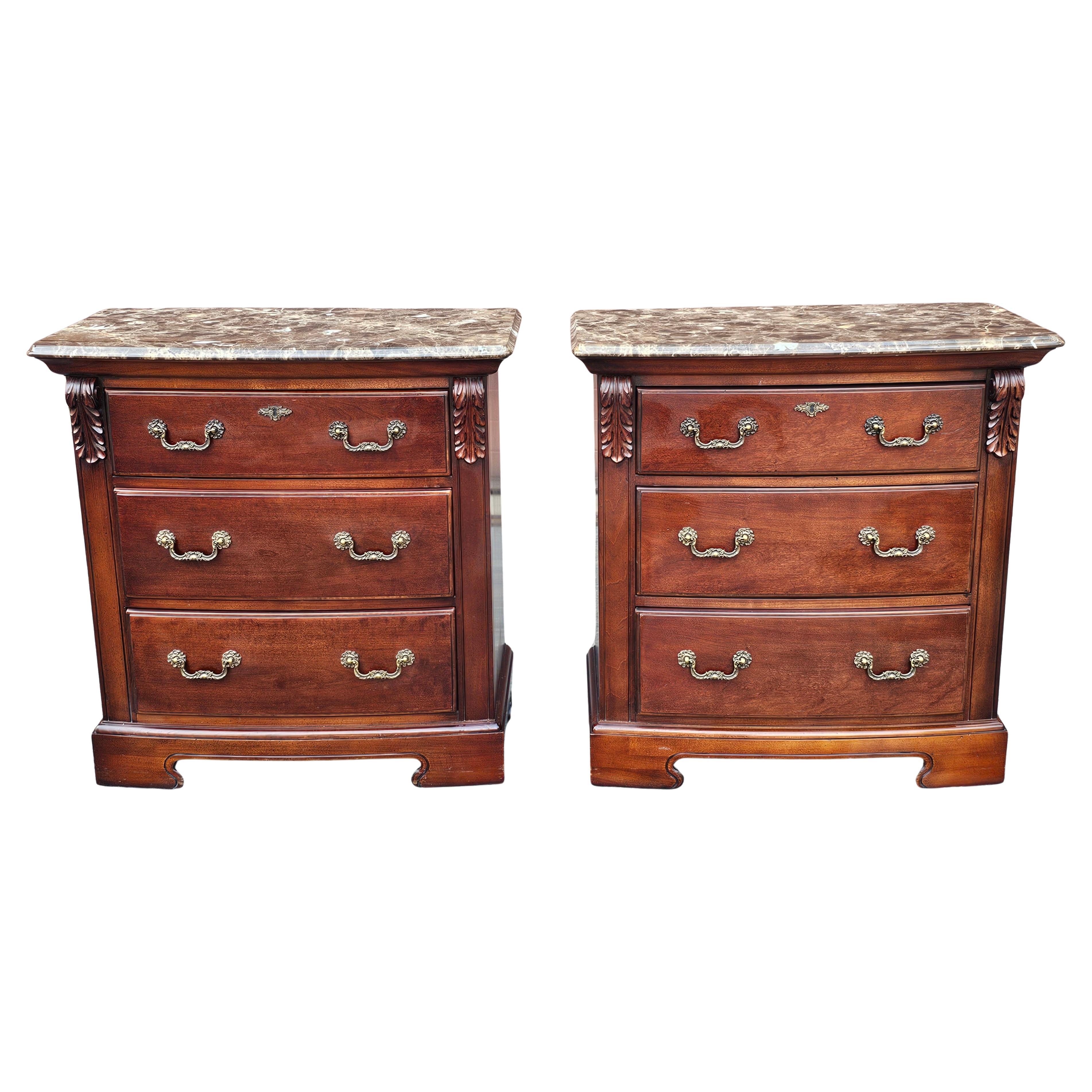 Pair Thomasville Fruitwood Bachelor's Chests with Marble Top For Sale