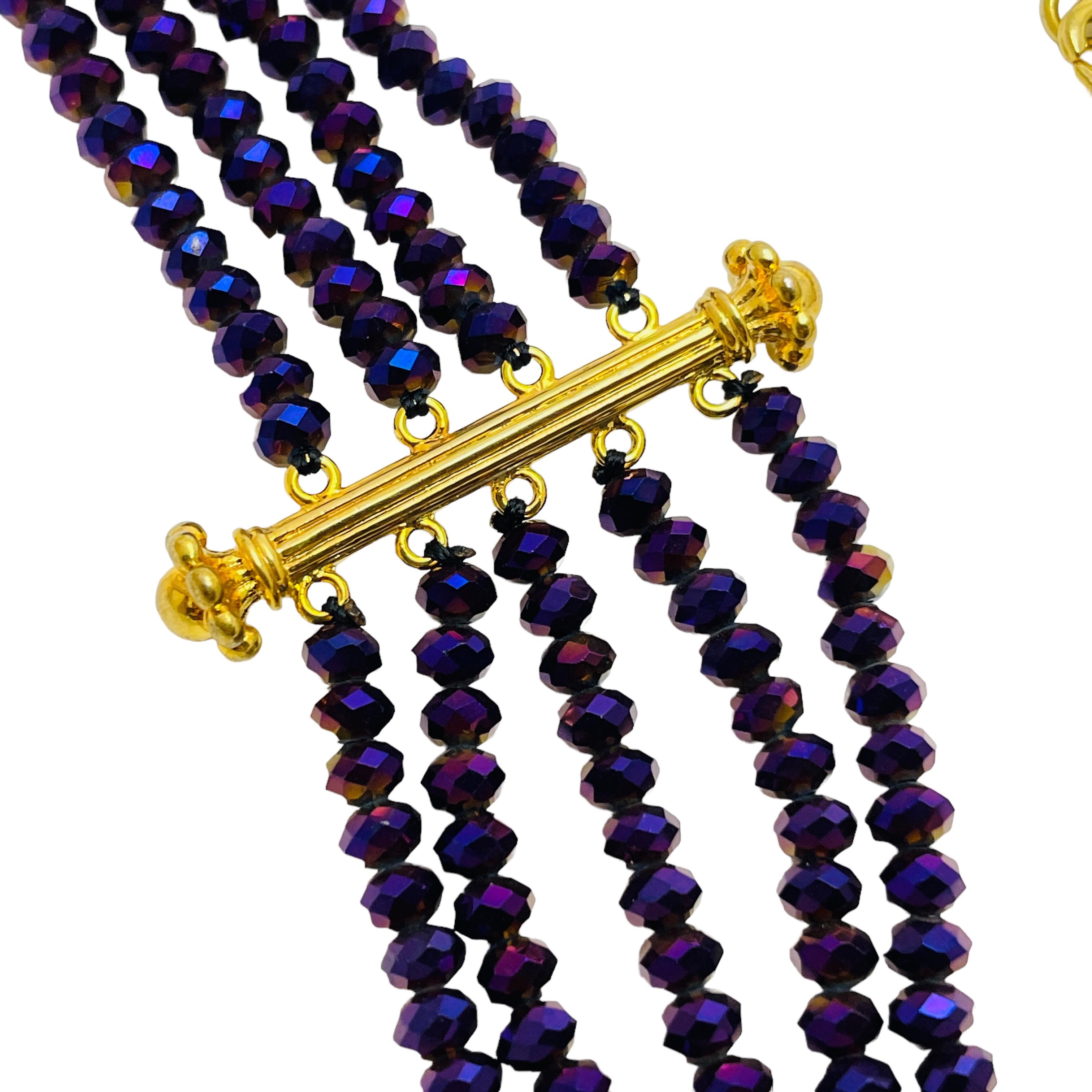 PAJ BB CHINA gold plated purple crystal designer necklace In Good Condition For Sale In Palos Hills, IL