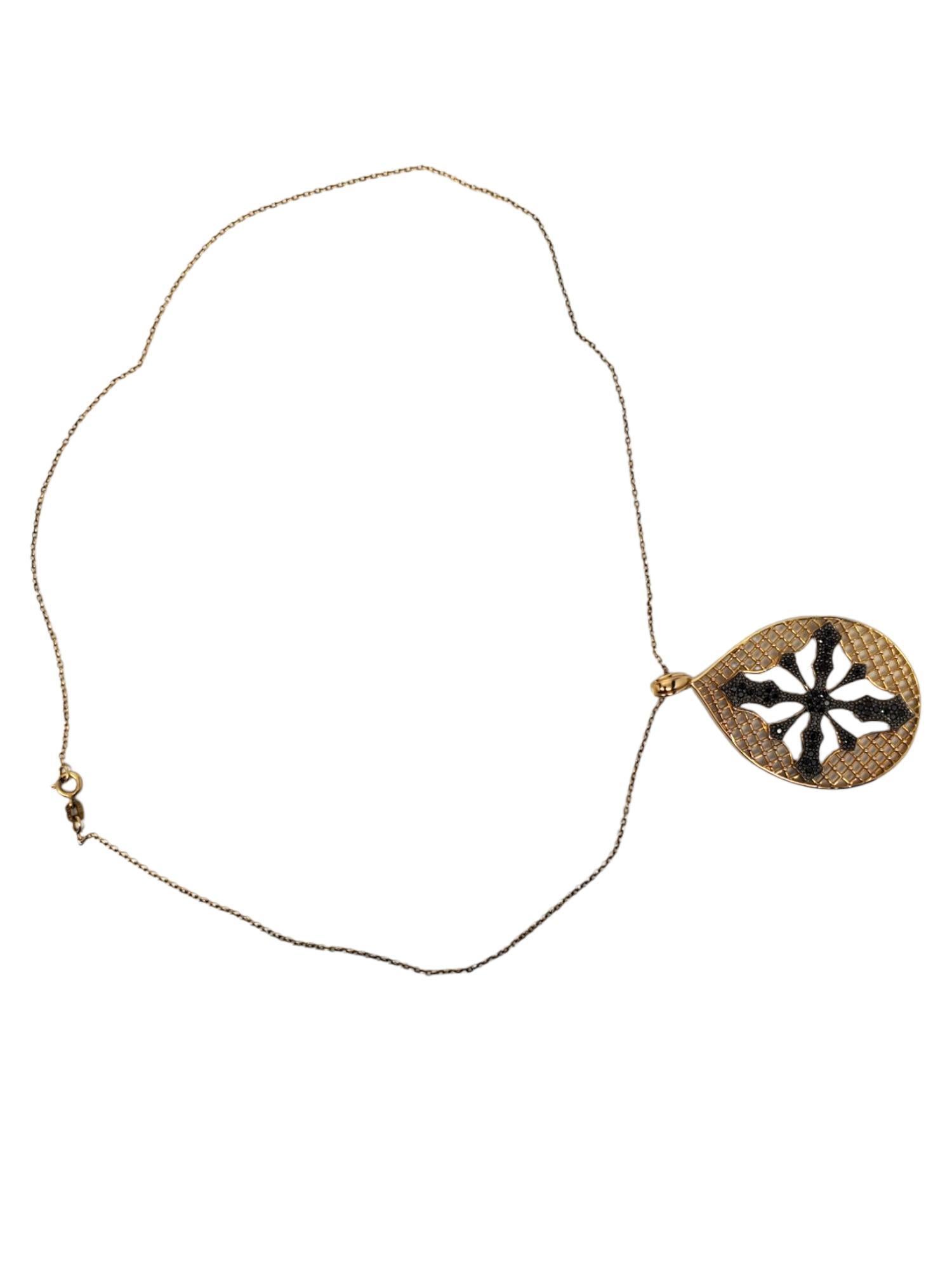 PAJ Sterling Silber Gold-Ton schwarzer Stein Kreuz Anhänger Halskette #21616 Damen im Angebot