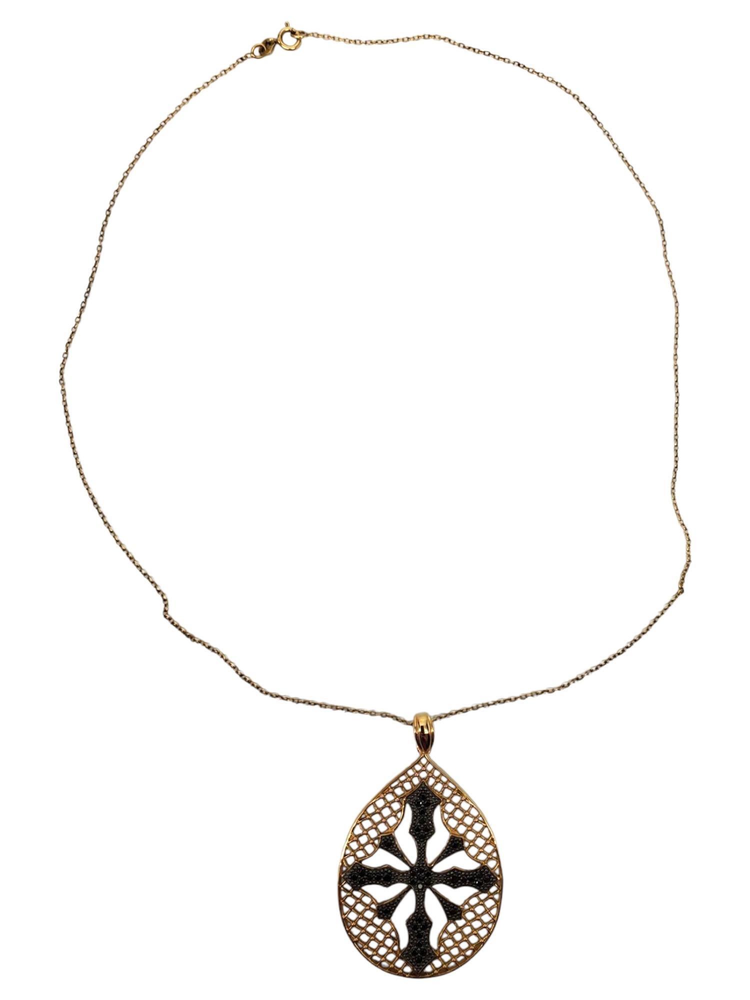 PAJ Sterling Silber Gold-Ton schwarzer Stein Kreuz Anhänger Halskette #21616