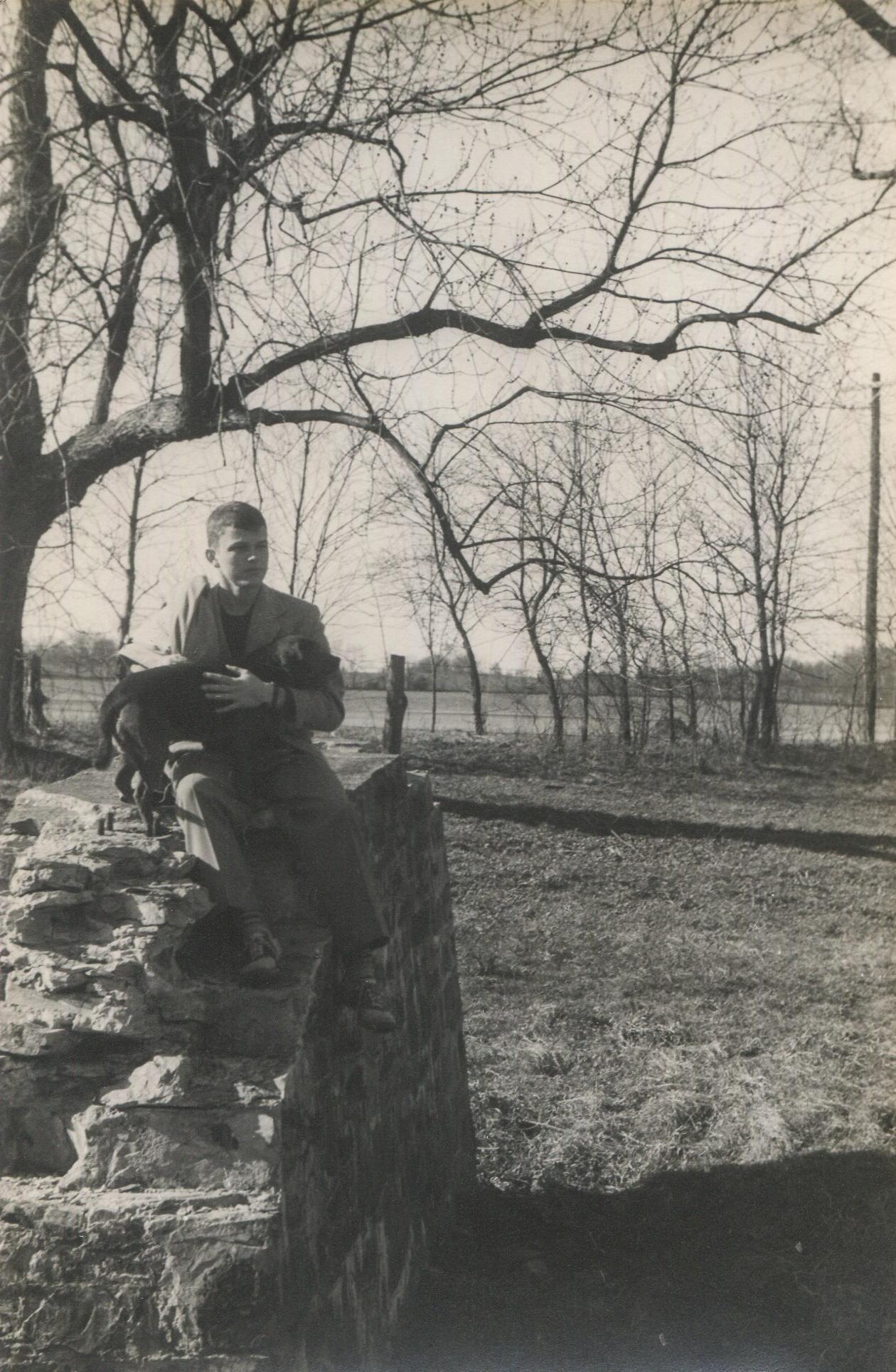 Sandy Campbell with Dog at Stone Blossom, New Jersey - Photograph by PaJaMa