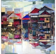 Peinture à l'huile sur toile Highground, encadrée, 21ème siècle, 50x50".