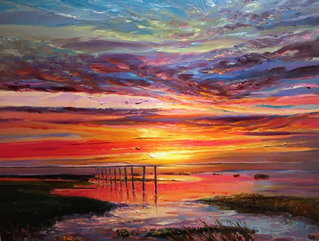 Pakan Penn Landscape Painting - Sunset on Low Country