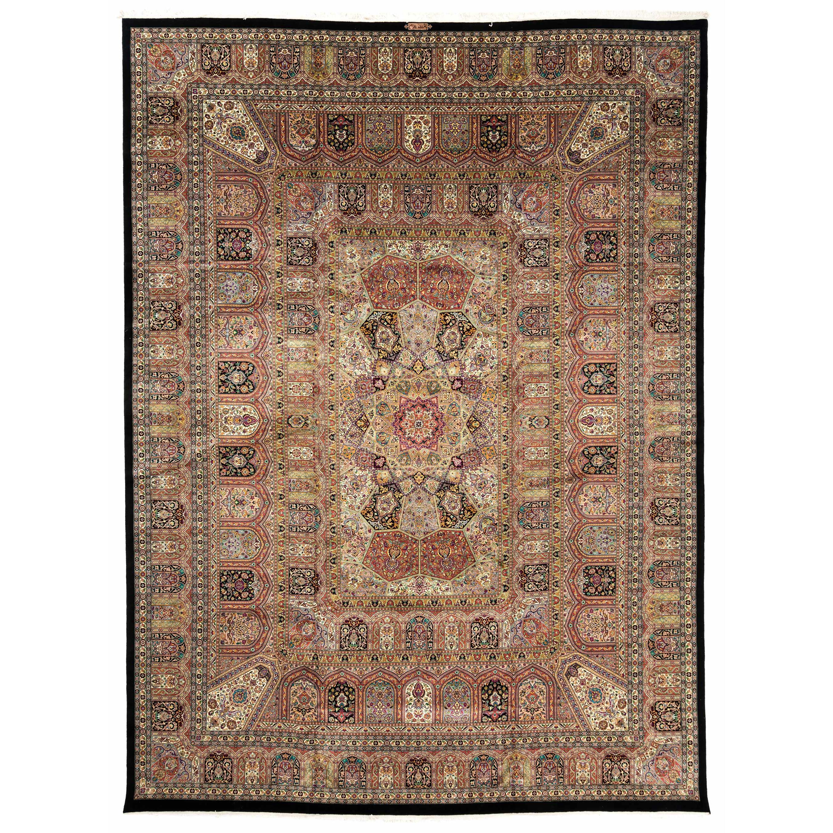 Pakistan Cathedral Panel Rug Very Fine Hand-Knotted Wool Carpet For Sale