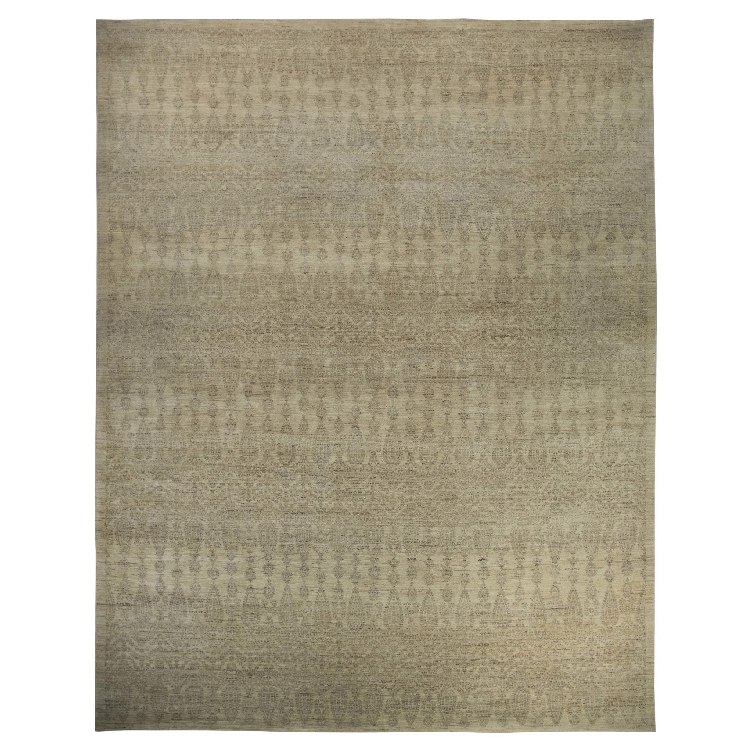 Pakistan Over Size Teppich - Wolle Elfenbein Taupe Design - 89998 im Angebot
