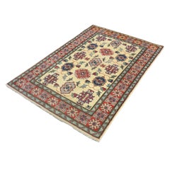 Pakistani Kazak Wool 3x5 Ivory & Red Handmade Area Rug