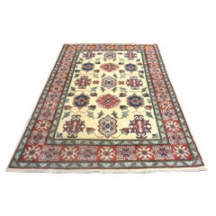 Pakistani Kazak Wool 3x5 Ivory & Red Handmade Area Rug