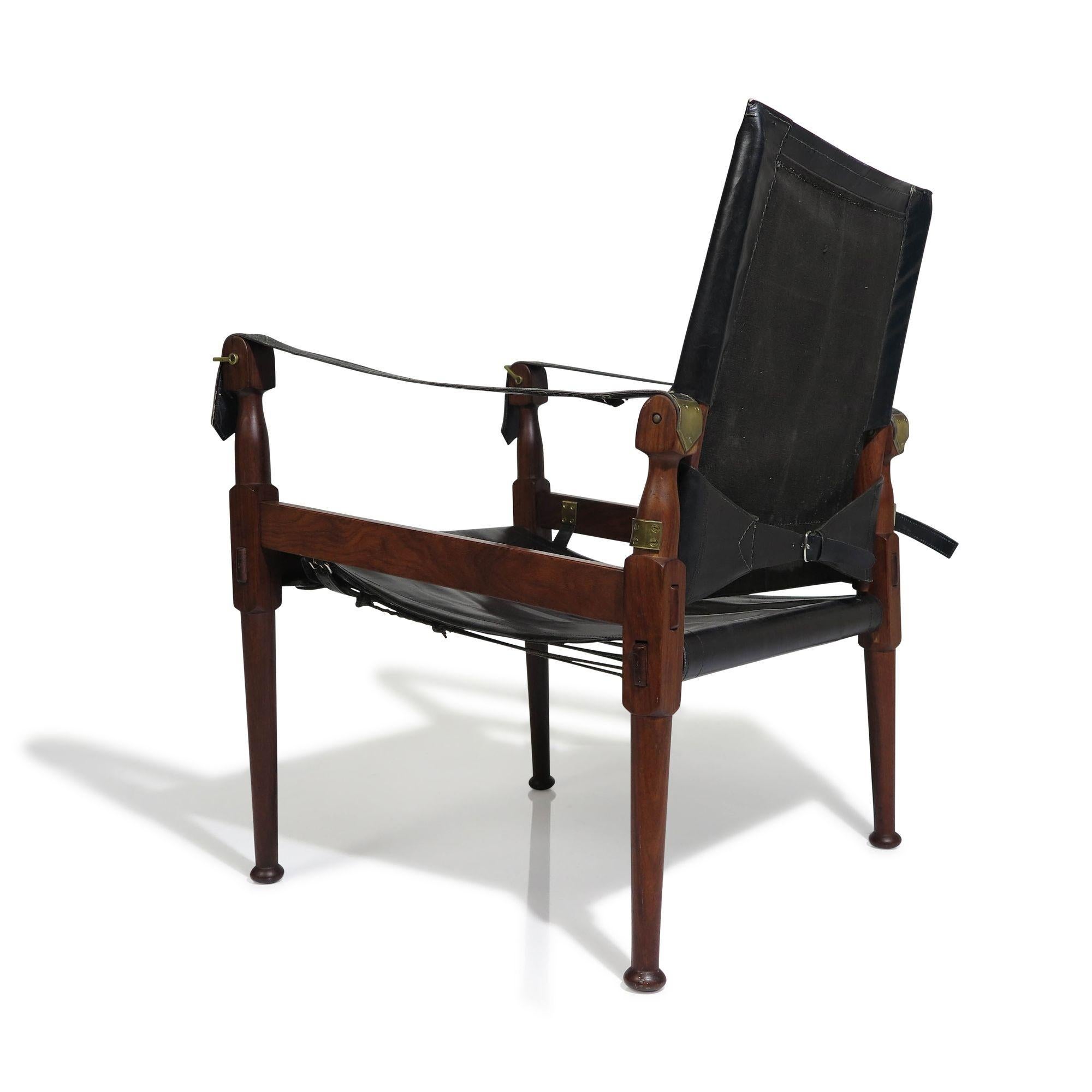 Mid-Century Modern Pakistani Rosewood Safari Chairs with Brass by Hayat Brothers