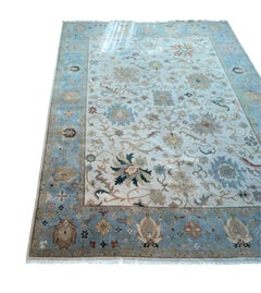 Pakistani Sultanabad (Ziegler) Rugs - Ivory & Blue Laine nouée à la main. A.I.C.
