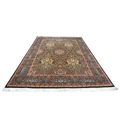 Tappeto pakistano Tabriz in lana 9x12 nero, ruggine e blu fatto a mano
