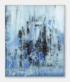 Avalanche II - 21st Century, White, Blue, Abstract Painting, Glass
