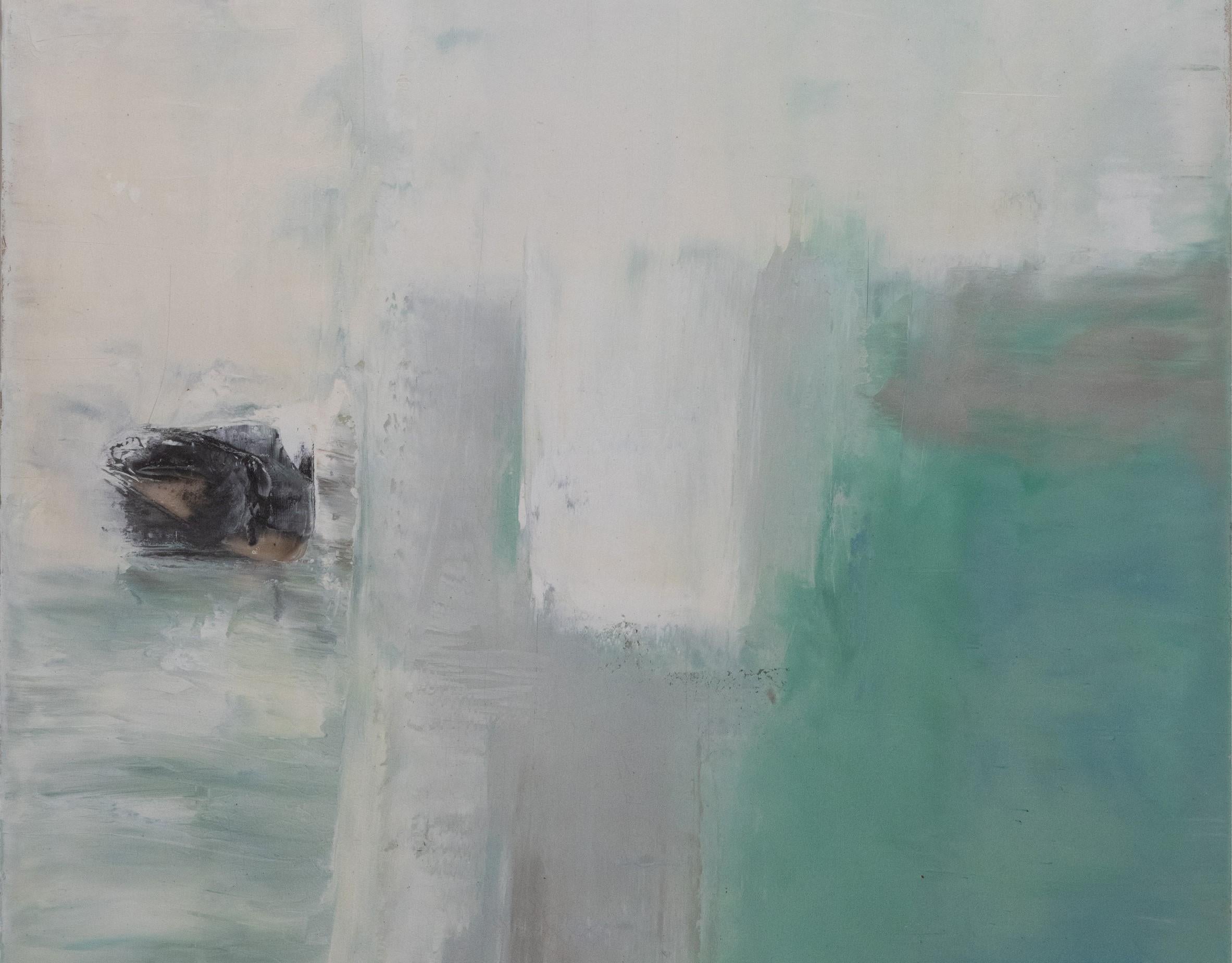 Ingresso segreto 10 - Bianco, Verde, Encausto, Astratto, Paesaggio - Painting di Pal B. Stock