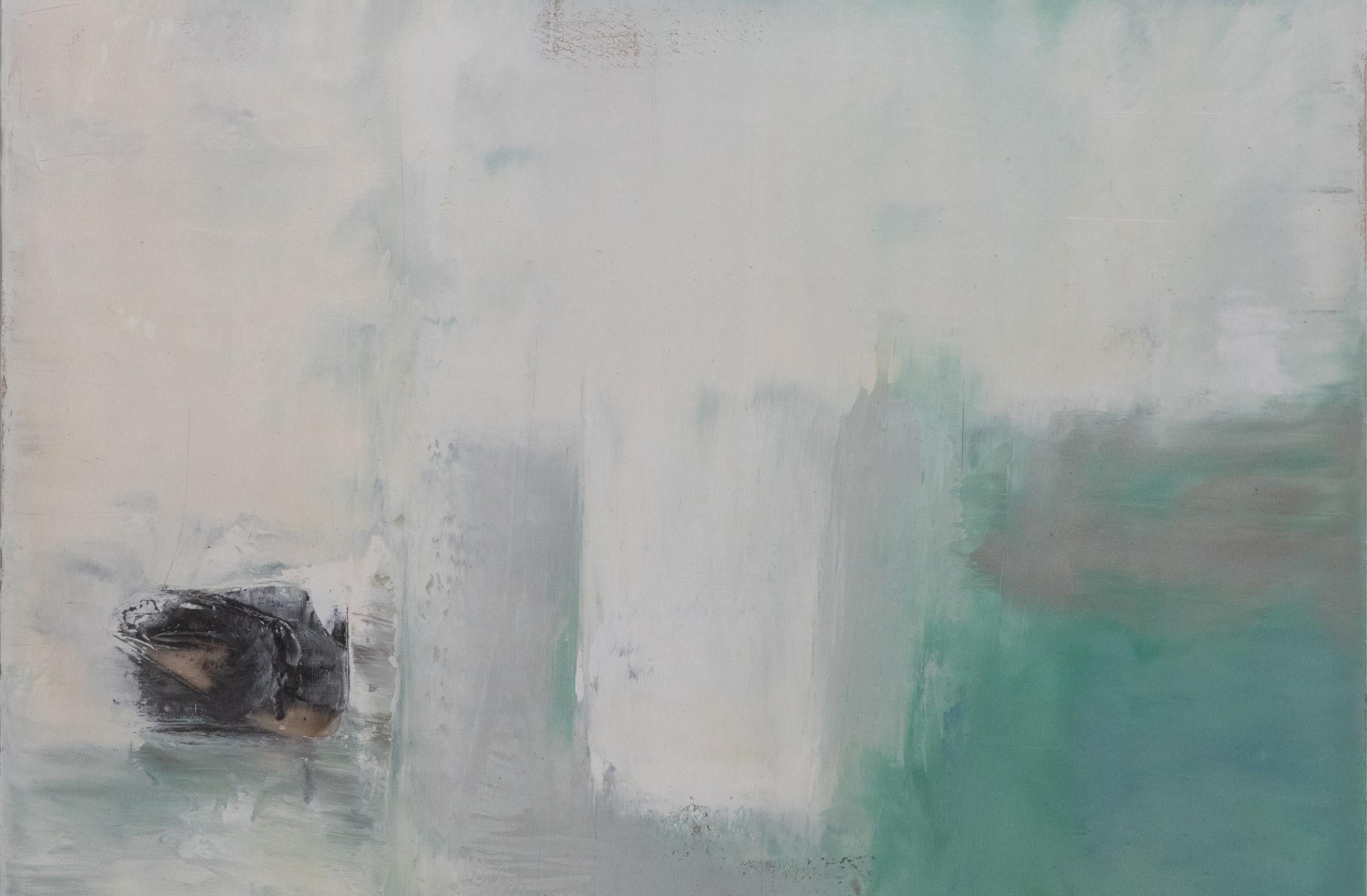 Ingresso segreto 10 - Bianco, Verde, Encausto, Astratto, Paesaggio 1