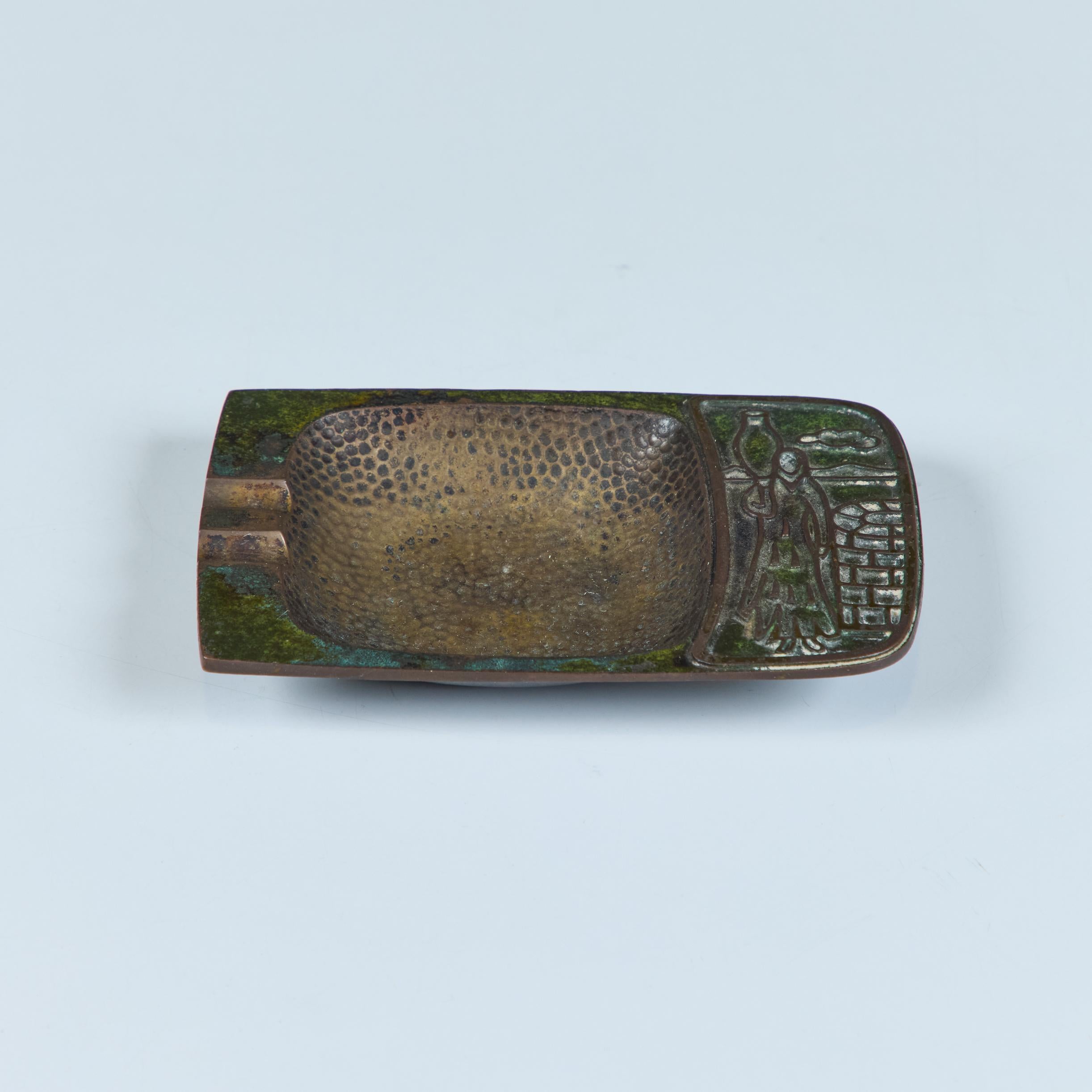Hammered Pal-Bell Rectangular Cast Bronze Ashtray For Sale
