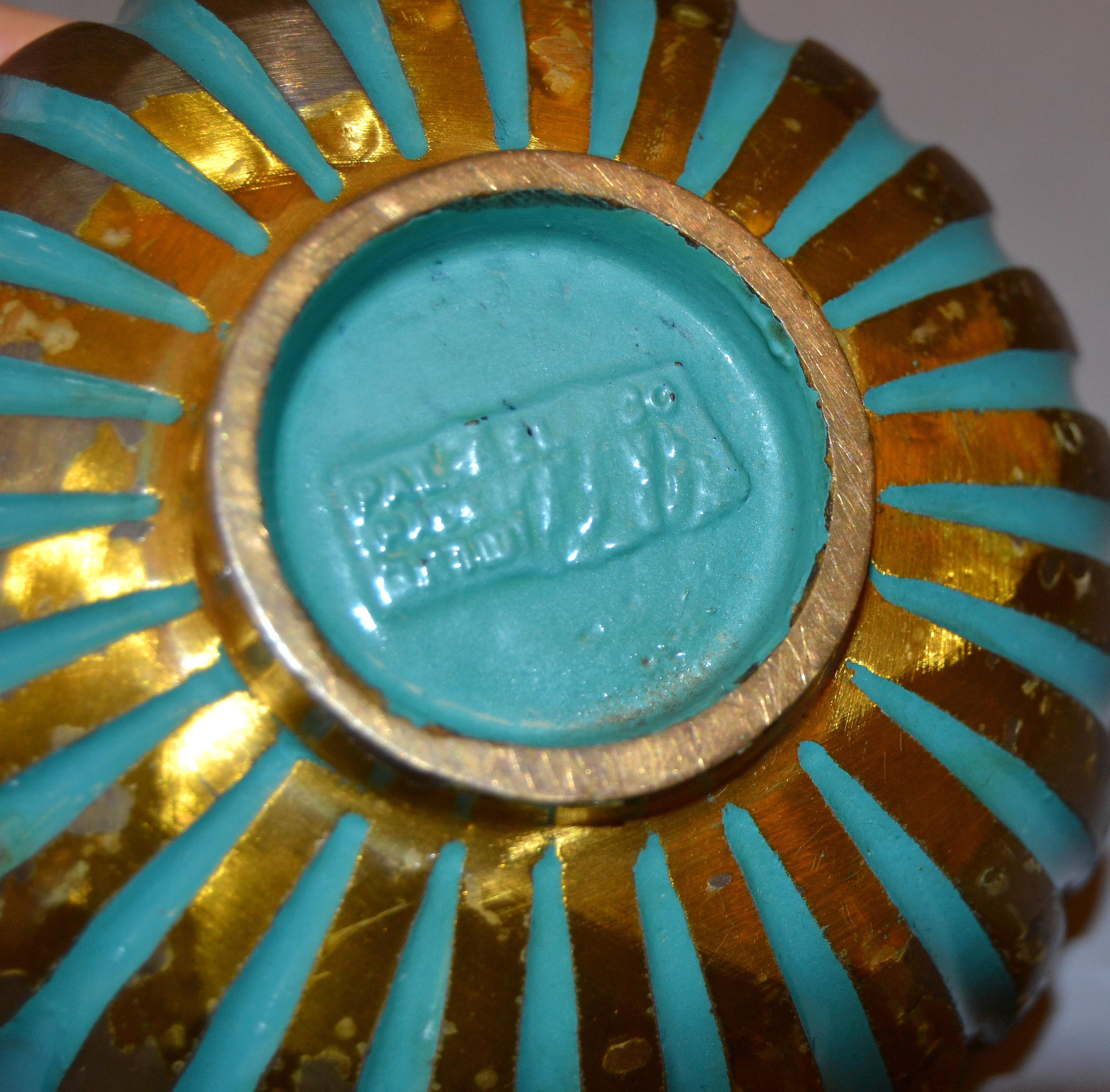 Pal-Bell Turquoise & Gold Bowl Hand Hammered Cast Bronze Maurice Ascalon Israel 4