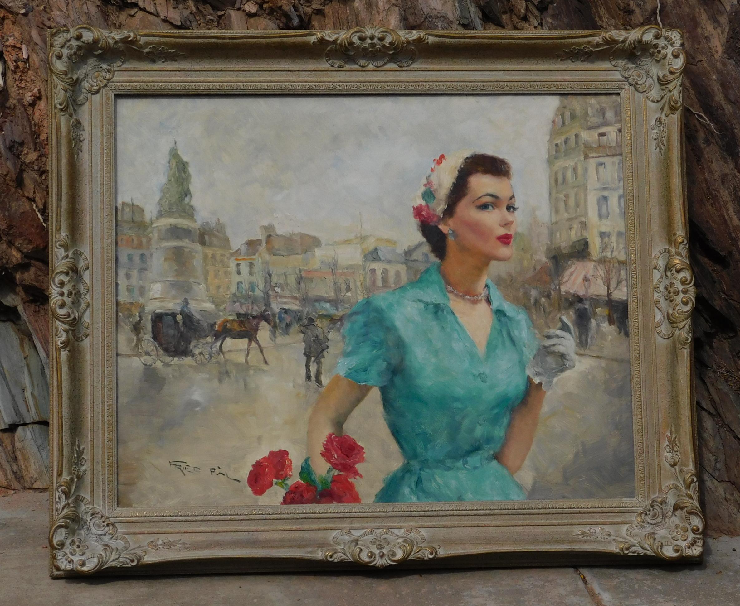 Milieu du XXe siècle Huile sur toile Pal Fried, vers les années 1950 - Anabella à Paris en vente