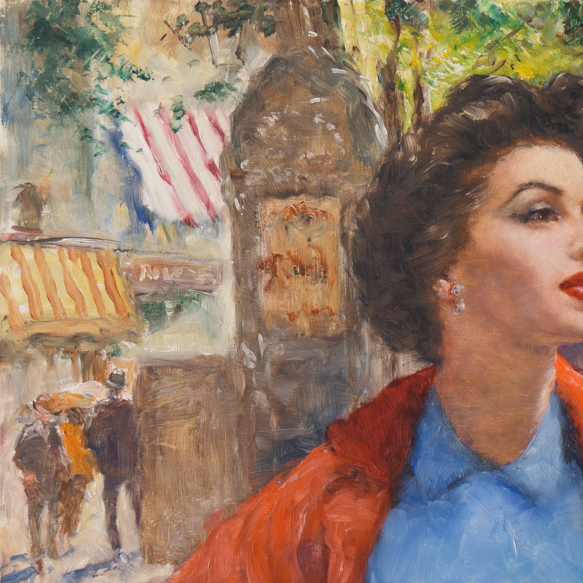 'Audrey, A Young Woman in Paris', Benezit, Hollywood, Monet, Large Oil - Brown Figurative Painting by Pal Fried