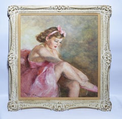 Antique Impressionist Portrait Oil Painting of a Ballerina Dancer by Pal Fried