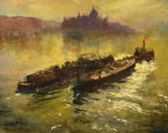 « Morning Along the River », huile impressionniste du 20e siècle, Pal Fried, Hongrie