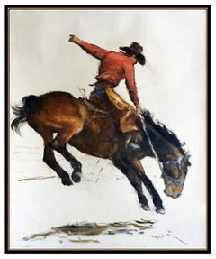Pal Fried Large Oil Painting On Canvas Signed Western Cowboy Horse Rodeo Framed