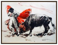 Pal Fried Large Original Oil Painting On Canvas Bullfight Rodeo Western Signed