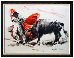 Vintage Pal Fried Large Original Oil Painting On Canvas Bullfight Rodeo Western Signed