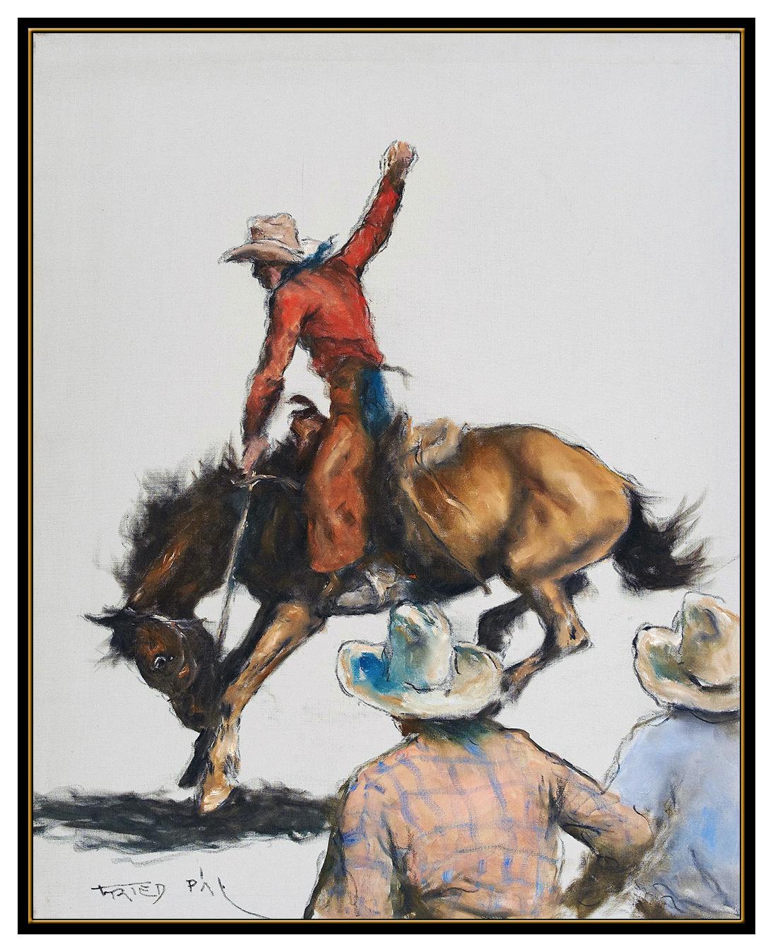 Pal Fried Large Original Oil Painting On Canvas Signed Western Horseback Cowboy For Sale 1