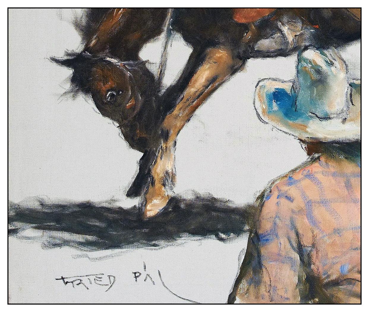 Pal Fried Large Original Oil Painting On Canvas Signed Western Horseback Cowboy For Sale 2