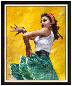 Pal Fried Large Original Painting Oil On Canvas Signed Dance Female Portrait Art
