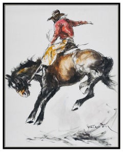 Pal Fried Large Original Painting On Canvas Signed Western Horse Cowboy Bronco