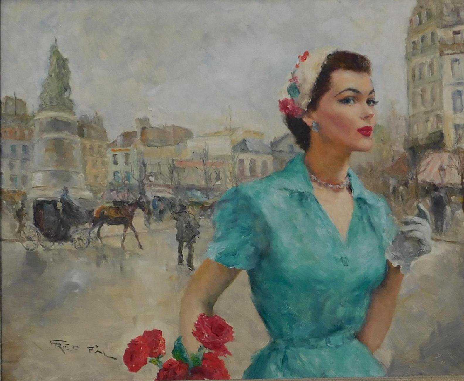 Pal Fried Olio su tela, anni '50 circa - Anabella a Parigi 1
