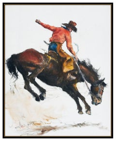 Pal Fried Original Oil Painting On Canvas Signed Western Horse Cowboy Bronco Art