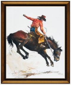 Vintage Pal Fried Original Oil Painting On Canvas Signed Western Horse Cowboy Bronco Art