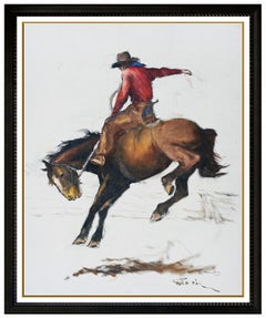 Vintage Pal Fried Original Oil Painting On Canvas Signed Western Horse Cowboy Large Art