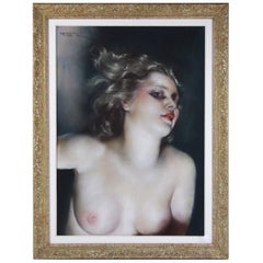 Pál Fried Signed Female Nude Pastel Portrait, American Realist, c. 1946