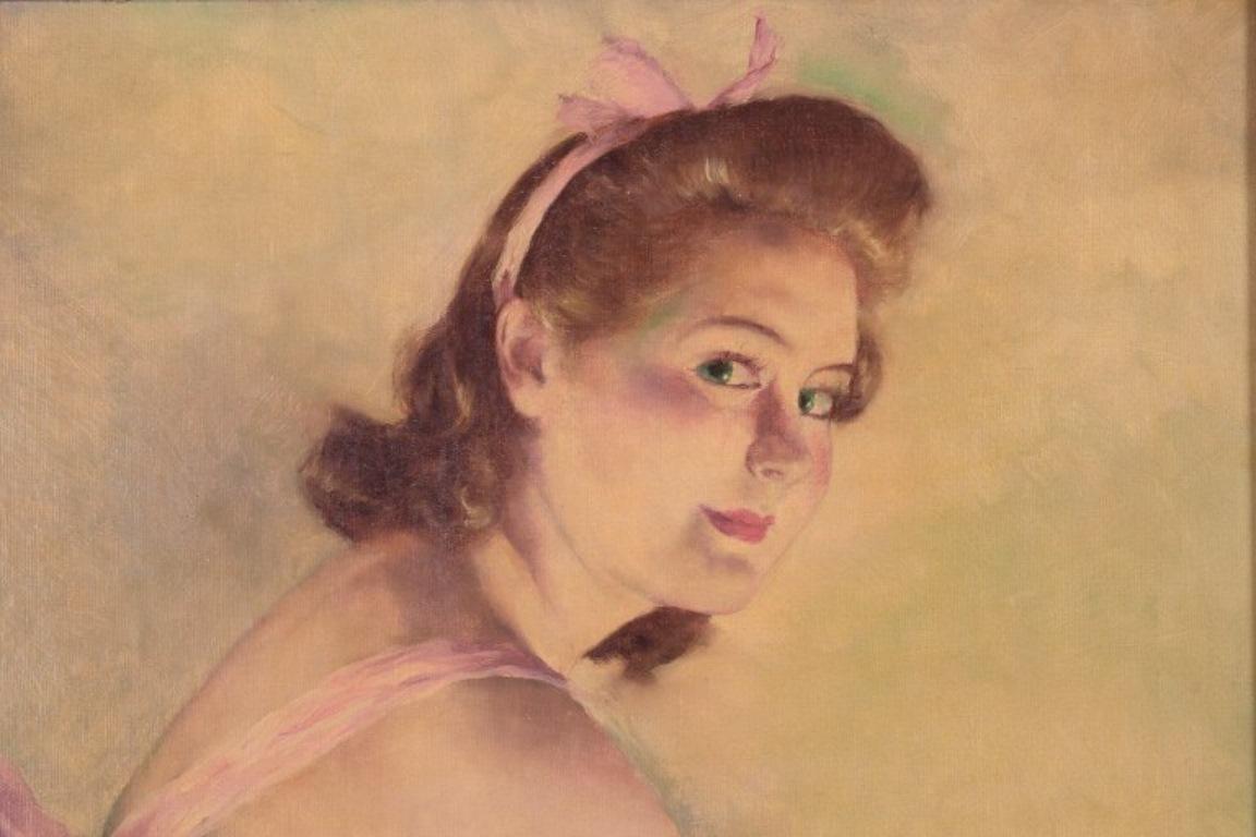Pál Fried, well listed Hungarian artist. Oil on canvas. Portrait of a ballerina. In Excellent Condition For Sale In Copenhagen, DK