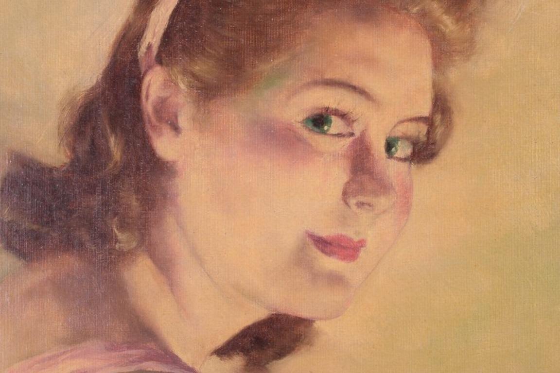 Mid-20th Century Pál Fried, well listed Hungarian artist. Oil on canvas. Portrait of a ballerina. For Sale