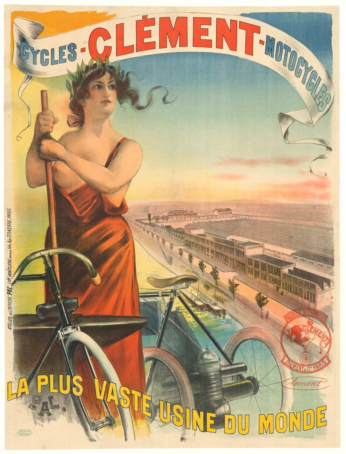 Affiche vintage d'origine Cycles Clement Motocycles de la Belle Époque