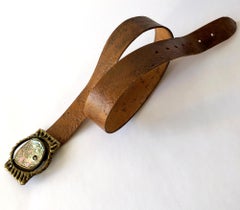 Pal Kepenyes Bronze Abalone Shell Belt Buckle on Hand Tooled Vintage Belt Strap