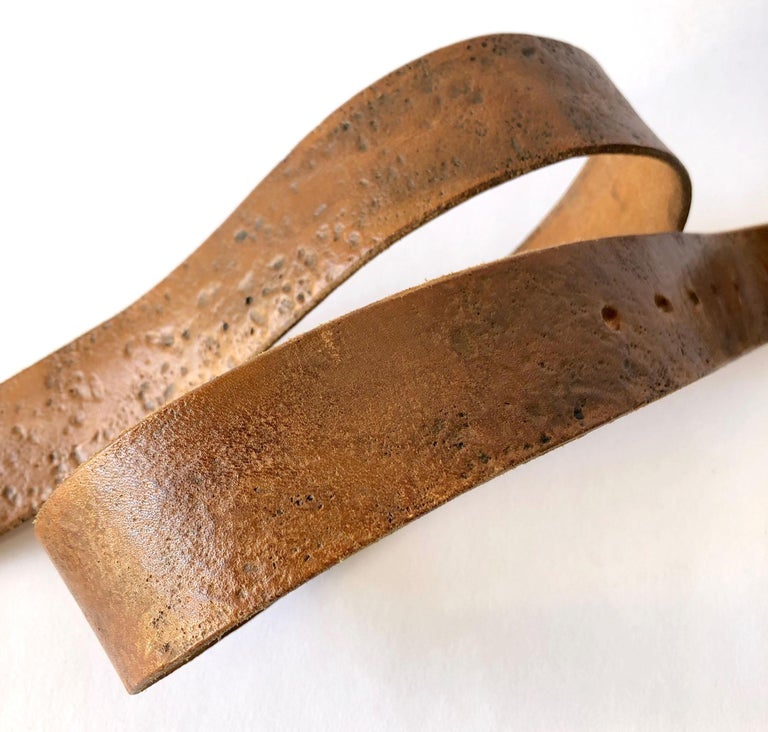 Women's or Men's Pal Kepenyes Bronze Abalone Shell Belt Buckle on Hand Tooled Vintage Belt Strap For Sale