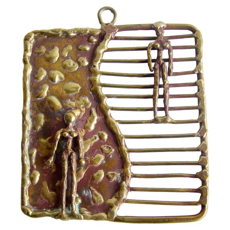Pal Kepenyes Mexican Modernist Bronze Figural Pendant Necklace In Good Condition In Palm Springs, CA
