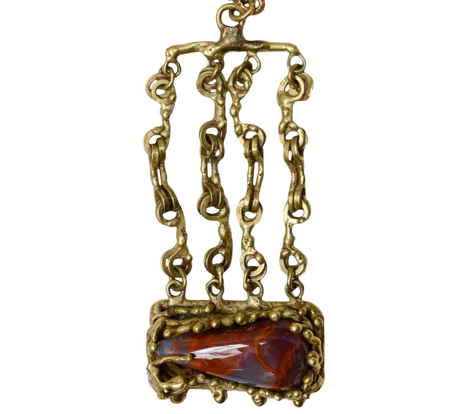 Cabochon Pal Kepenyes Bronze & Jasper Modernist Necklace For Sale