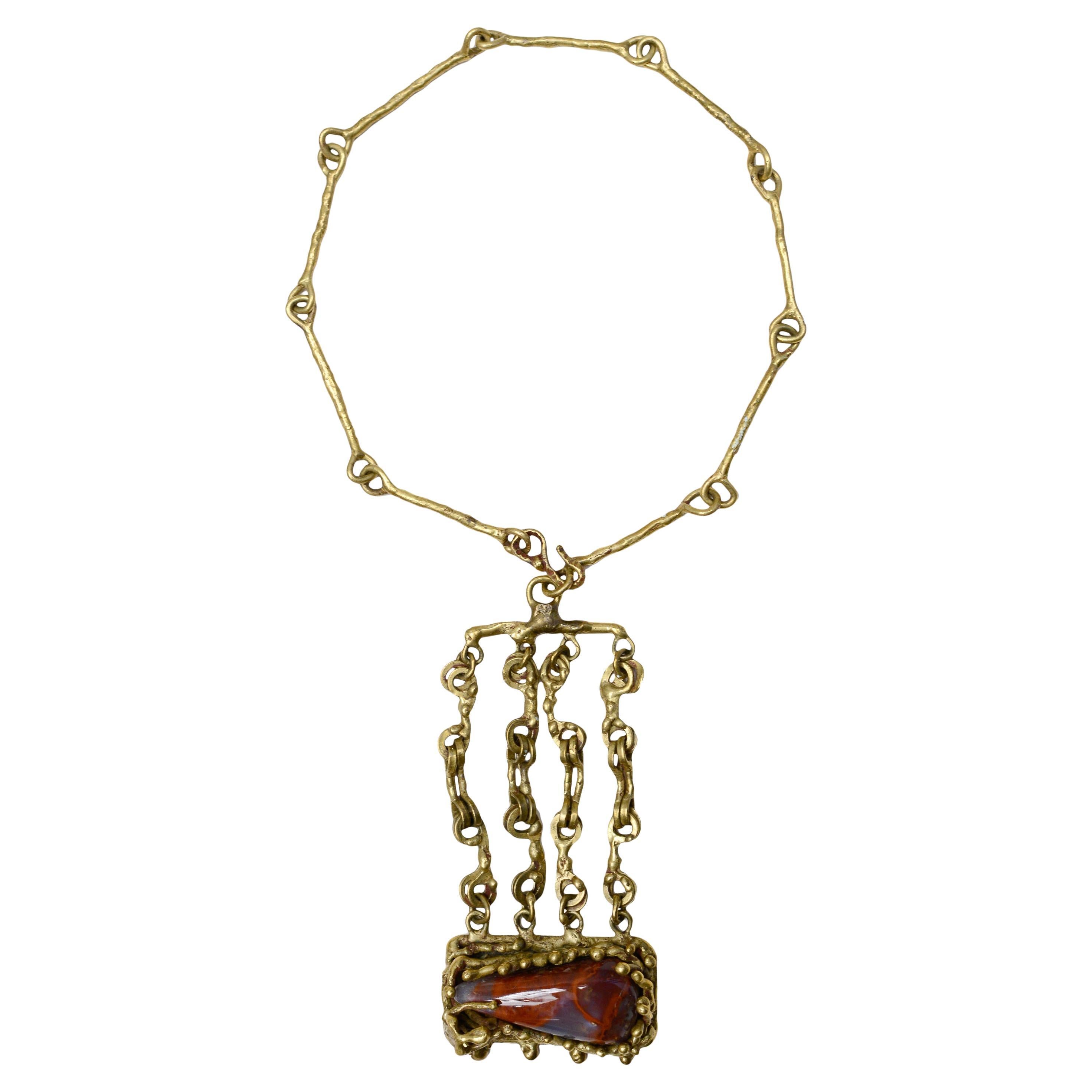 Pal Kepenyes Bronze & Jasper Modernist Necklace For Sale