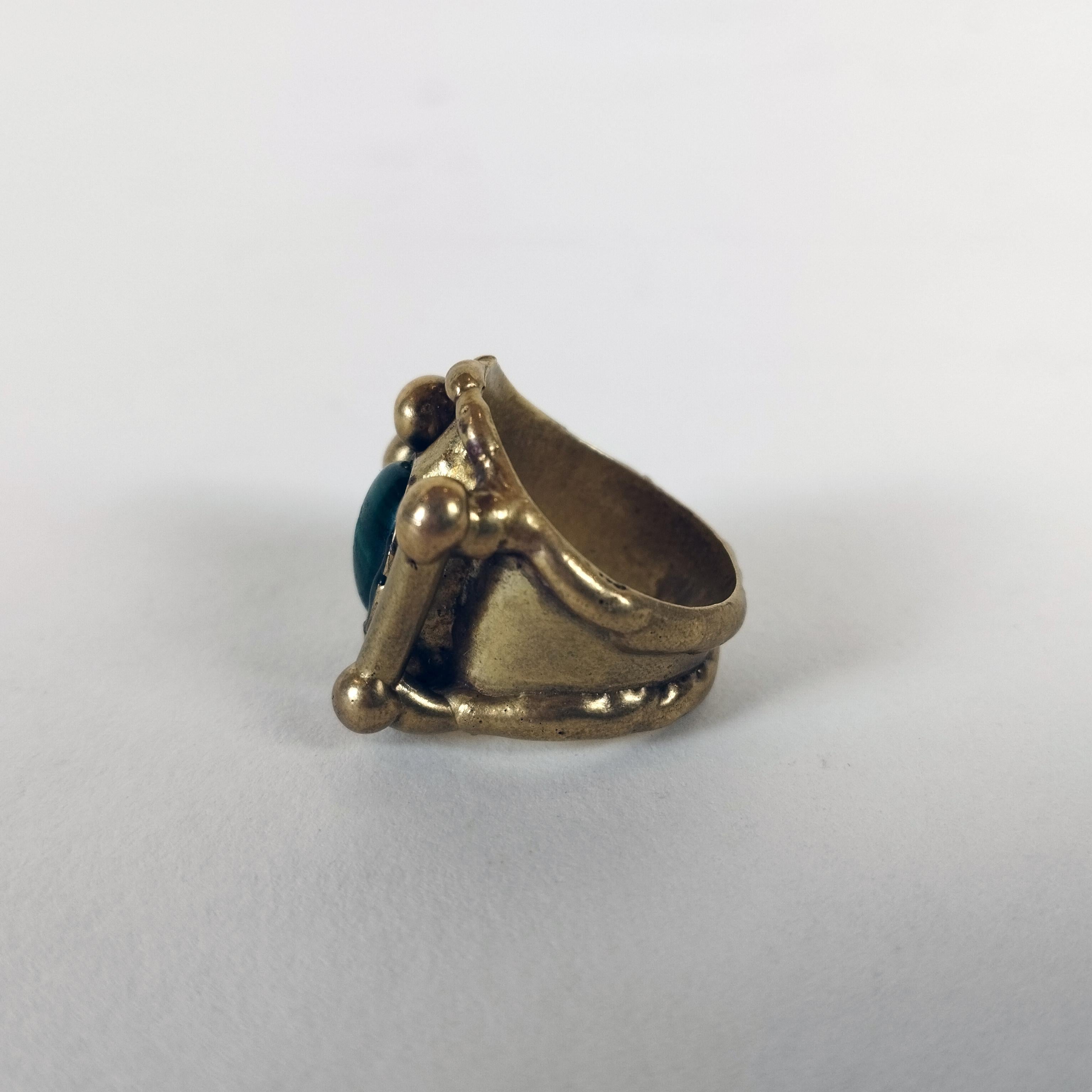 Mid-Century Modern Pal Kepenyes Bronze Ring with Malachite Cabochon