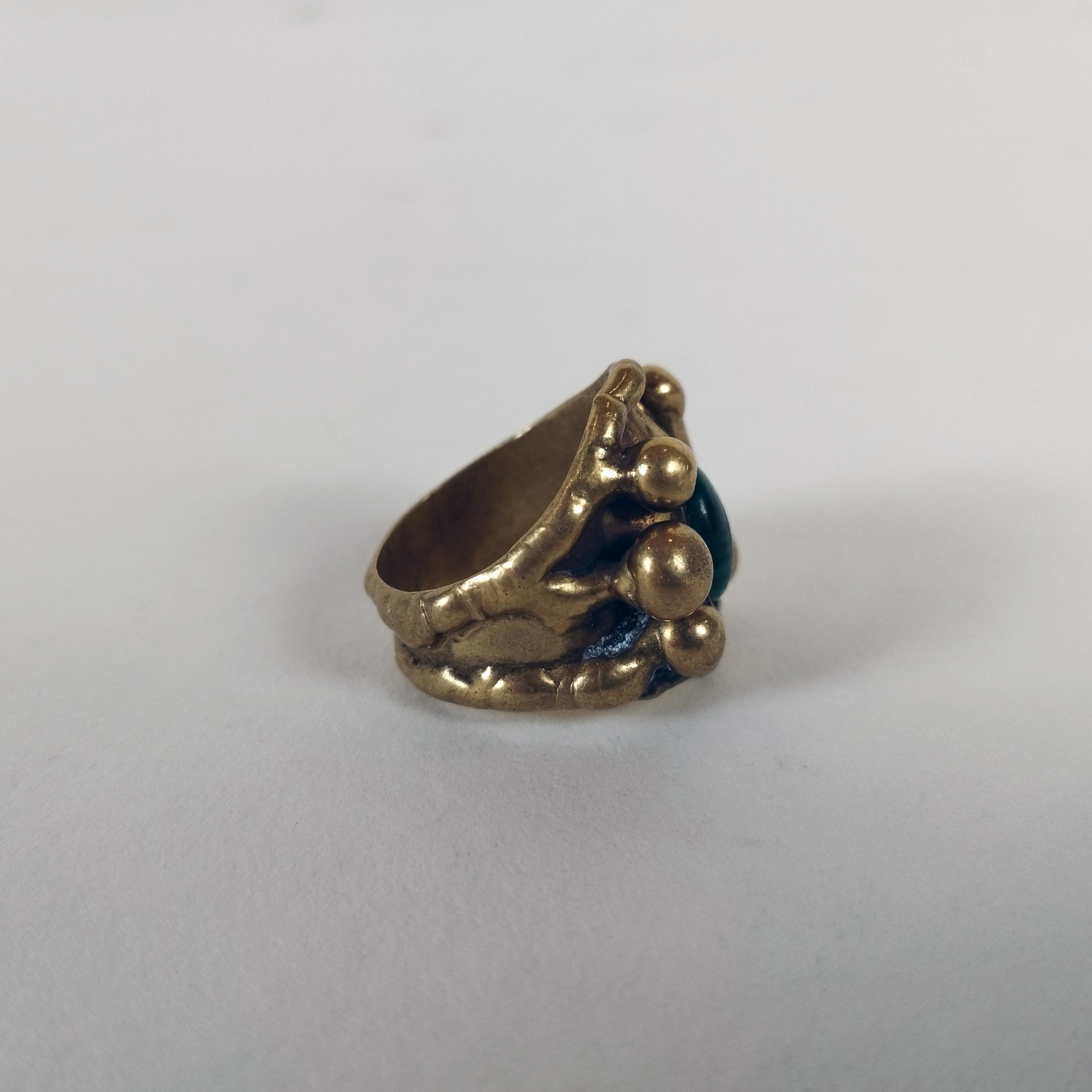 Pal Kepenyes Bronze Ring with Malachite Cabochon In Good Condition In Mexico City, MX